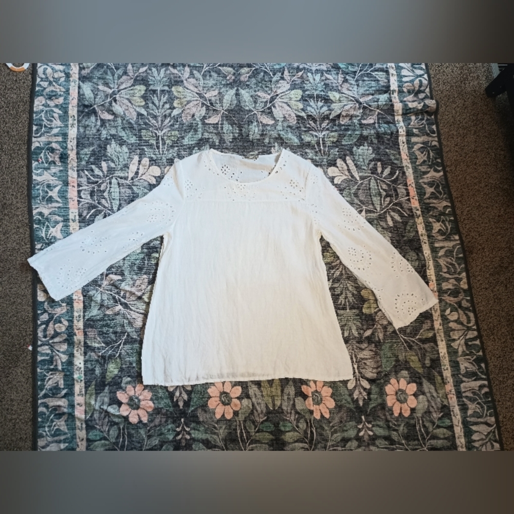 Francesca Bettini Linen Eyelet Top Womens Small White Italy Cottagecore Dainty